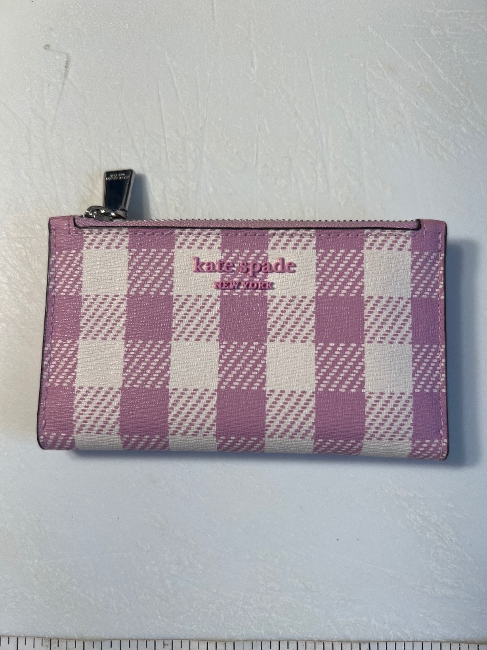 Kate Spade New York Morgan Gingham Berry Cream Slim Bifold Field Wallet NWOT